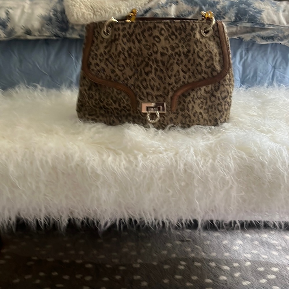 Elaine Turner Leopard Print Handbag with Tortoiseshell Chain Handle